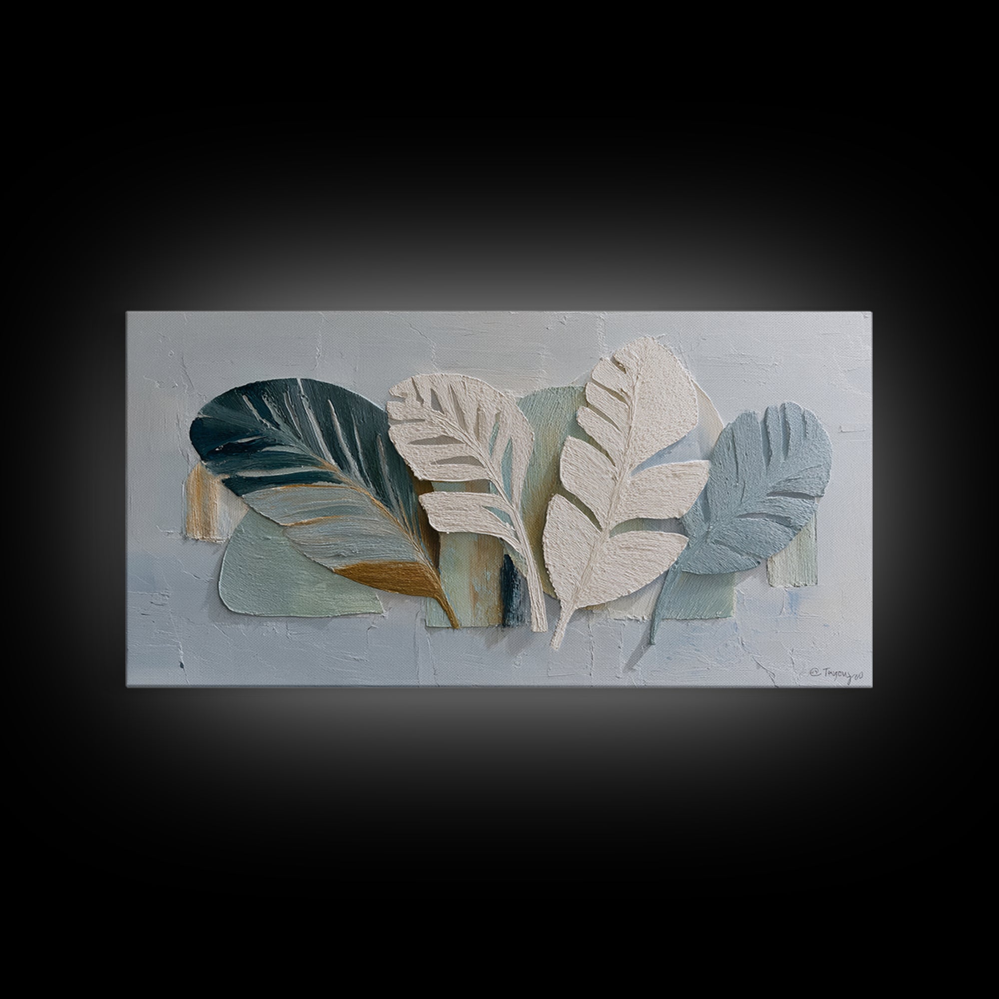 Gentle Palm Leaf Shadow on Plaster Framed Canvas Print, Yoga Studio Art, Fine Art Print, Yoga Studio Decor, Fine Art, Balance, YSA-2x1-20