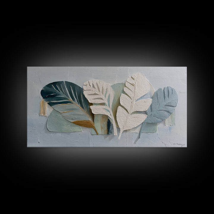 Gentle Palm Leaf Shadow on Plaster Framed Canvas Print, Yoga Studio Art, Fine Art Print, Yoga Studio Decor, Fine Art, Balance, YSA-2x1-20