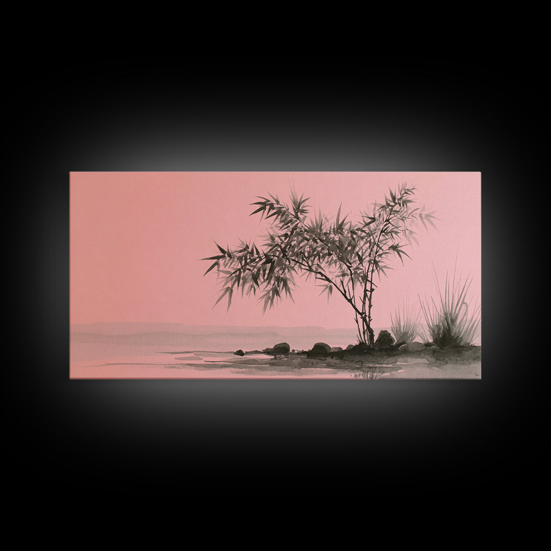 Bamboo and Mist Ink Wash Composition Canvas Print, Yoga Studio Art, Contemporary Art, Yoga Studio Decor, Fine Art, Balance, YSA-2x1-54