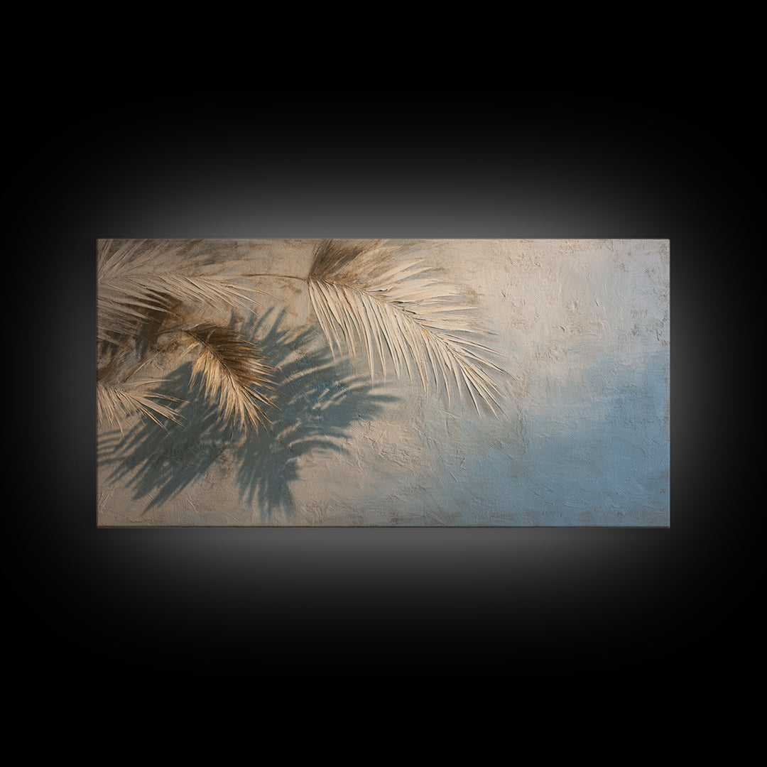 Gentle Palm Leaf Shadow on Plaster Canvas Print, Yoga Studio Art, Wall Art Print, Yoga Studio Decor, Watercolor Art, Balance, YSA-2x1-68