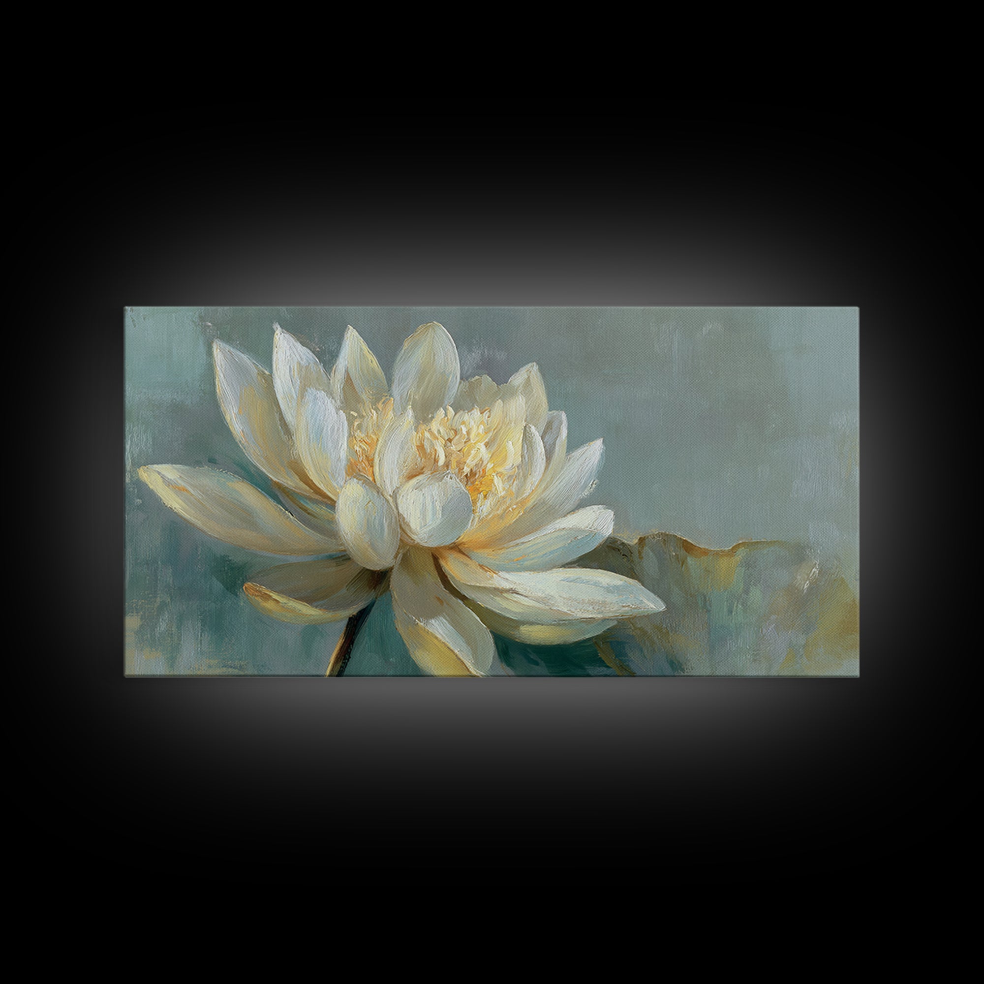 Lotus Flower with Soft Golden Glow Canvas Print, Yoga Studio Art, Minimalist Art, Yoga Studio Decor, Fine Art, Balance, YSA-2x1-71