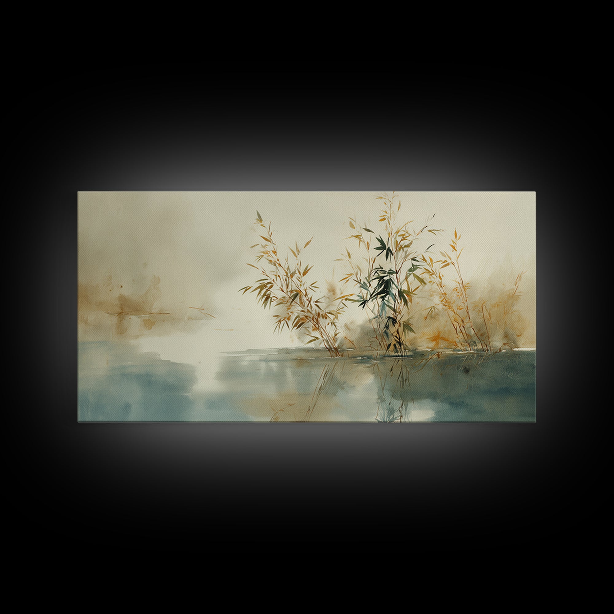 Bamboo and Mist Ink Wash Composition Canvas Print, Yoga Studio Art, Contemporary Art, Yoga Studio Decor, Fine Art, Balance, YSA-2x1-78