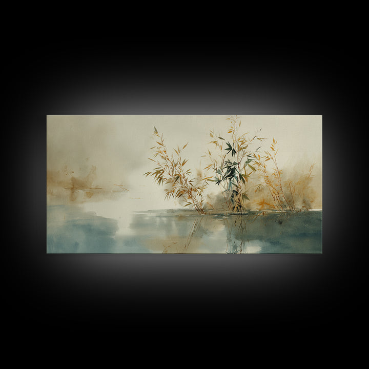 Bamboo and Mist Ink Wash Composition Canvas Print, Yoga Studio Art, Contemporary Art, Yoga Studio Decor, Fine Art, Balance, YSA-2x1-78