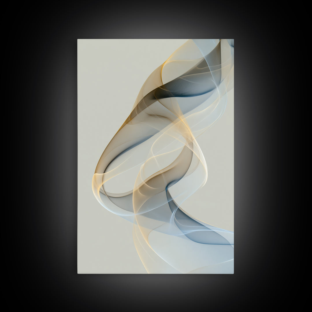 Incense Smoke Forming Abstract Curves Framed Canvas Print, Yoga Studio Art, Living Room Decor, Yoga Studio Decor, Abstract Art, YSA-2x3-53