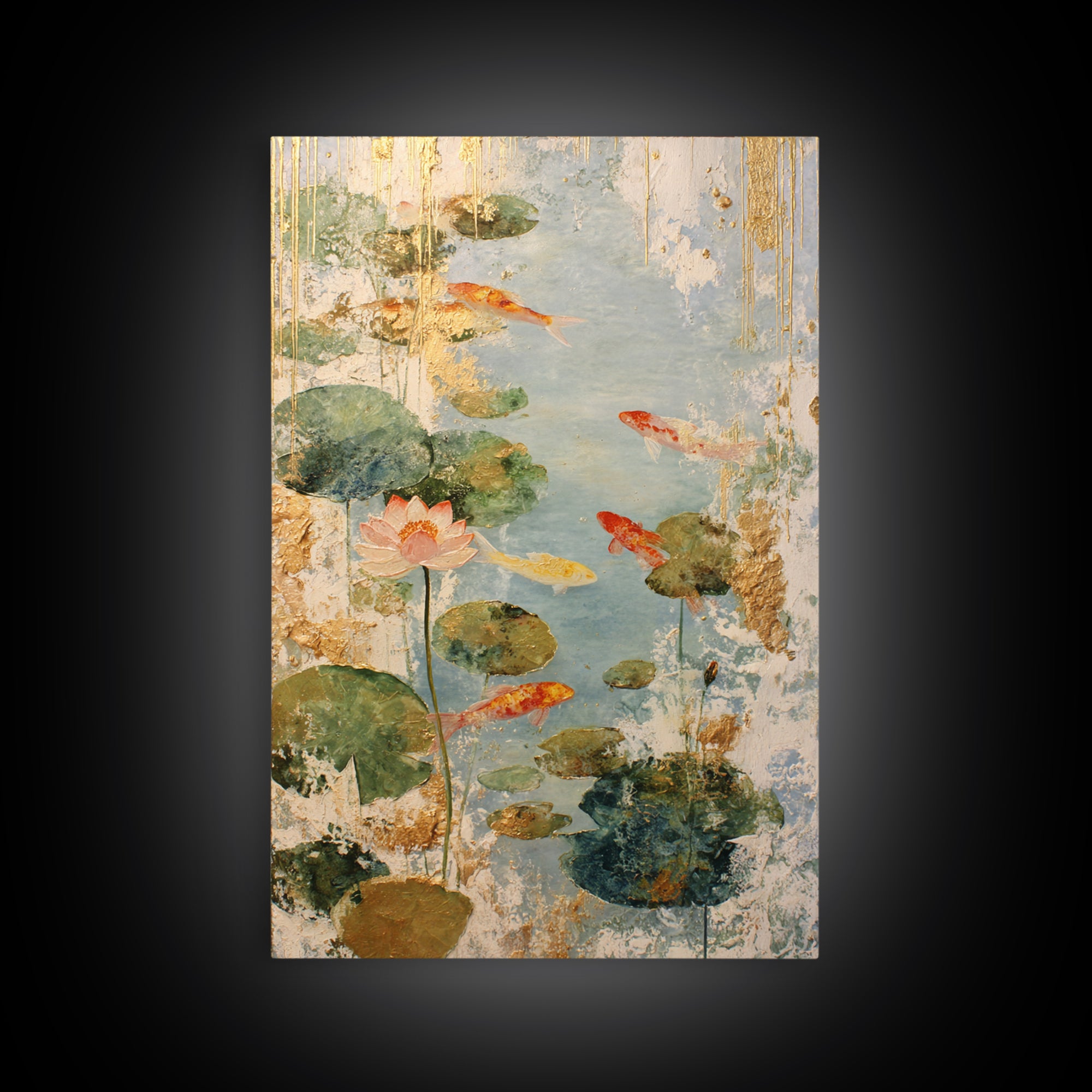 Lotus and Koi Water Scene Framed Canvas Print, Yoga Studio Art, Yoga, Yoga Studio Decor, Fine Art, Balance, Nature Prints, YSA-2x3-78