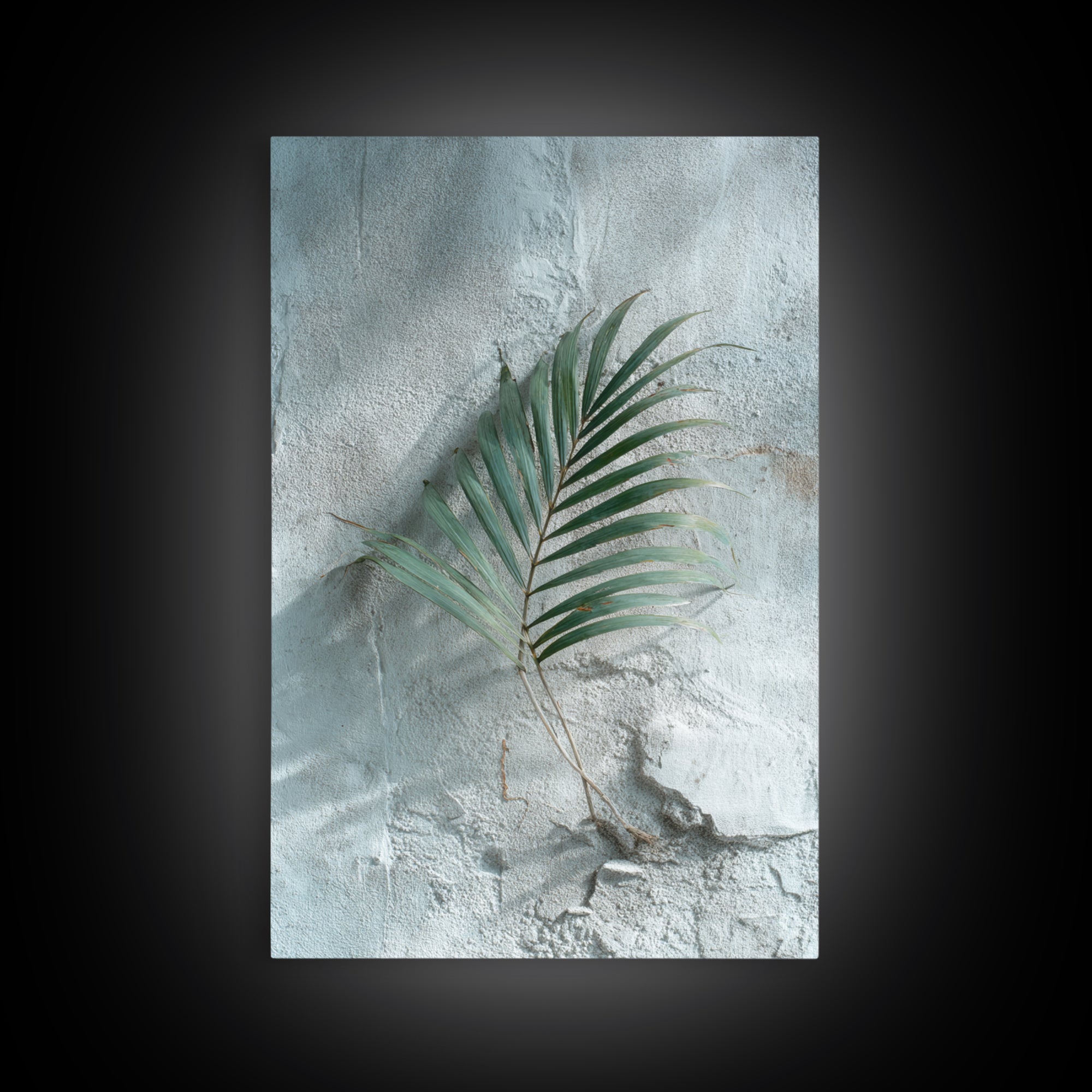 Gentle Palm Leaf Shadow on Plaster Framed Canvas Print, Yoga Studio Art, Yoga Gift, Yoga Studio Decor, Watercolor Art, Balance, YSA-2x3-8