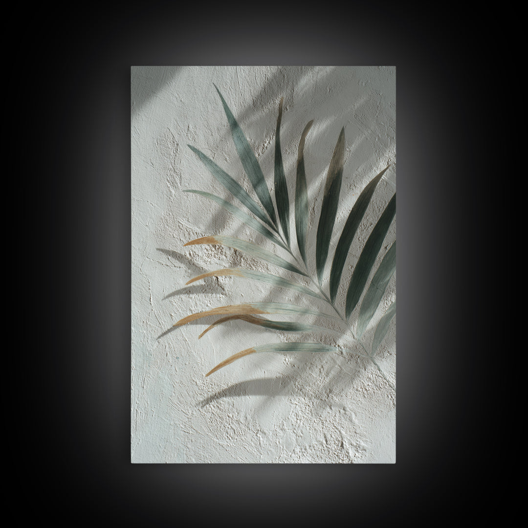 Gentle Palm Leaf Shadow on Plaster Framed Canvas Print, Yoga Studio Art, Yoga Studio Decor, Watercolor Art, Balance, YSA-2x3-80