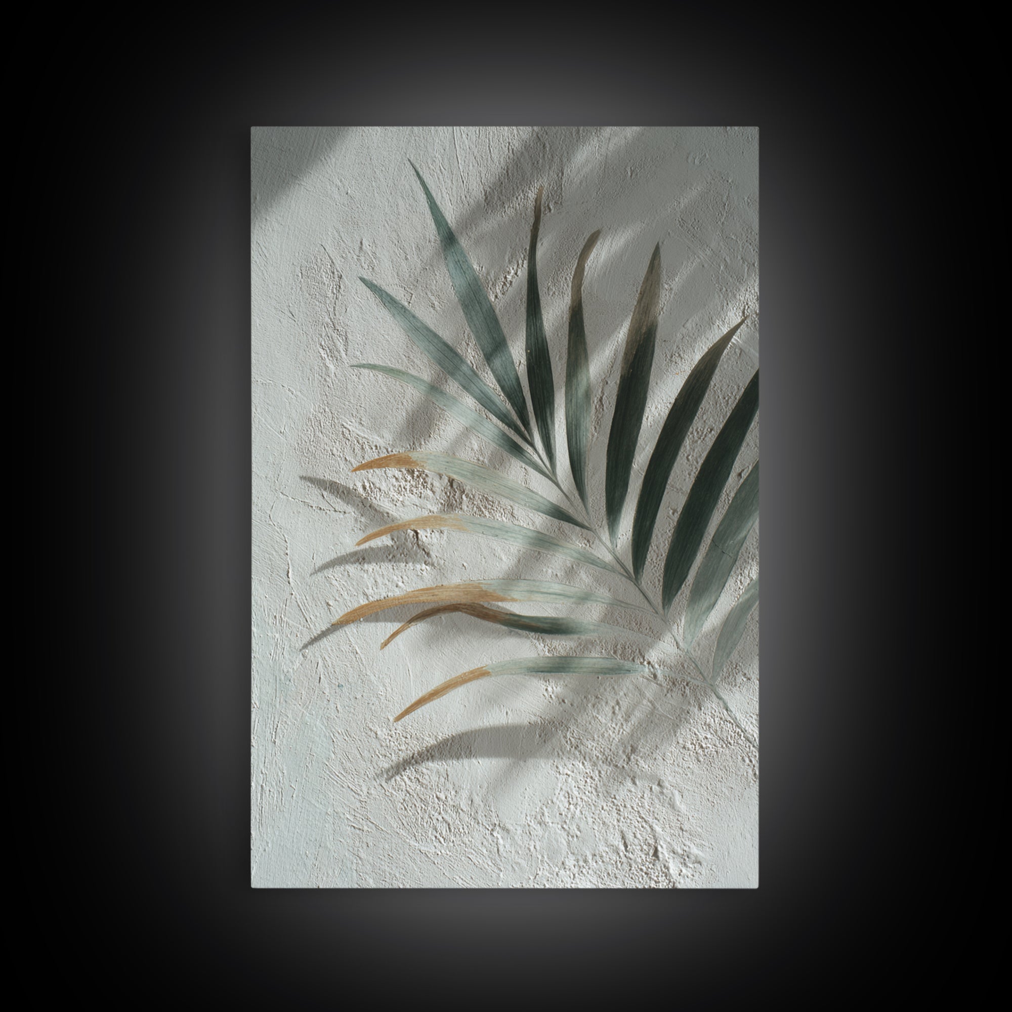 Gentle Palm Leaf Shadow on Plaster Framed Canvas Print, Yoga Studio Art, Yoga Studio Decor, Watercolor Art, Balance, YSA-2x3-80