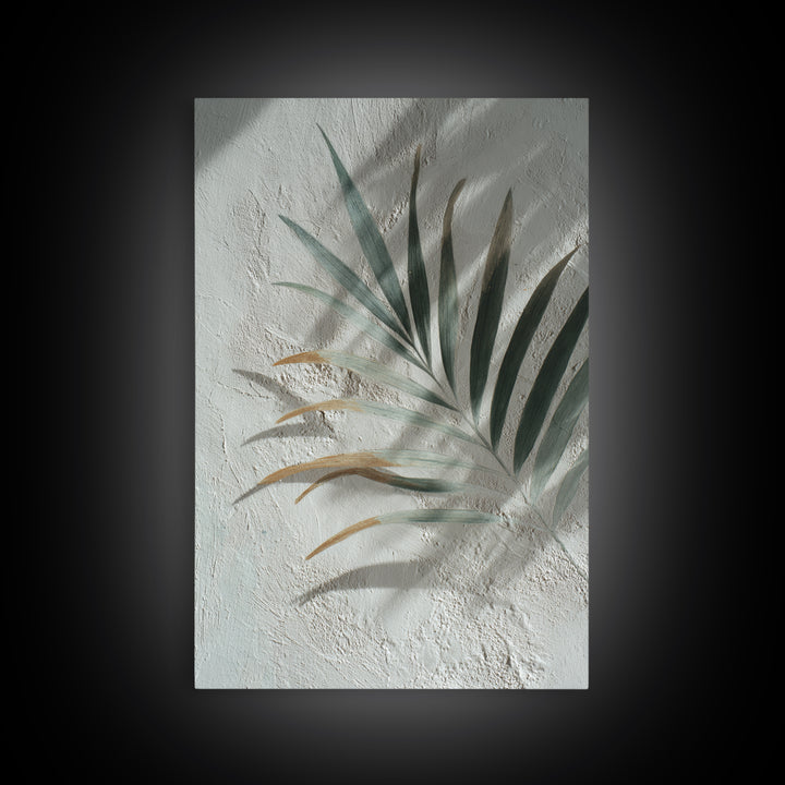 Gentle Palm Leaf Shadow on Plaster Framed Canvas Print, Yoga Studio Art, Yoga Studio Decor, Watercolor Art, Balance, YSA-2x3-80