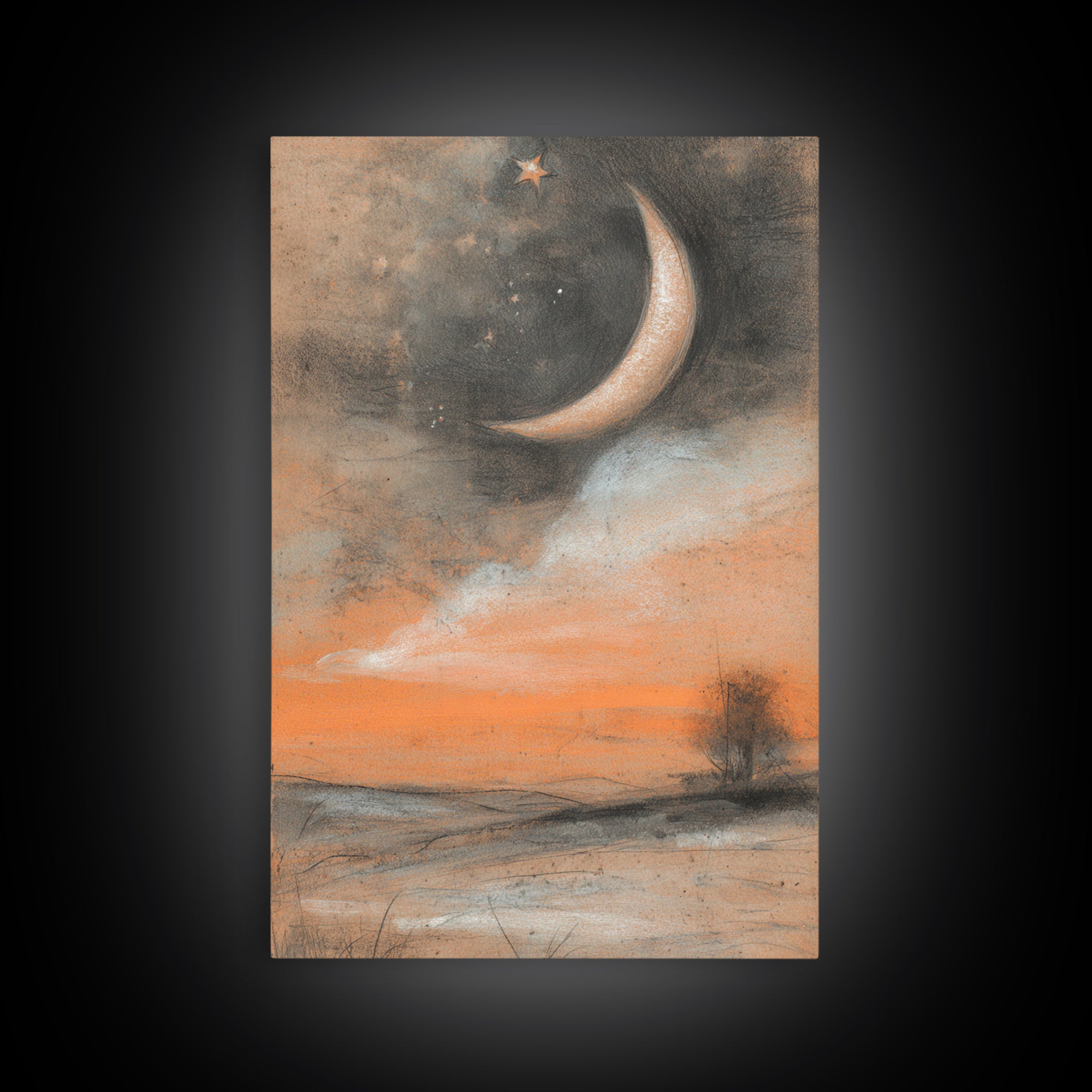 Crescent Moon and Stars Framed Canvas Print, Yoga Studio Art, Printable Wall Art, Yoga Studio Decor, Watercolor Art, Balance, YSA-2x3-98