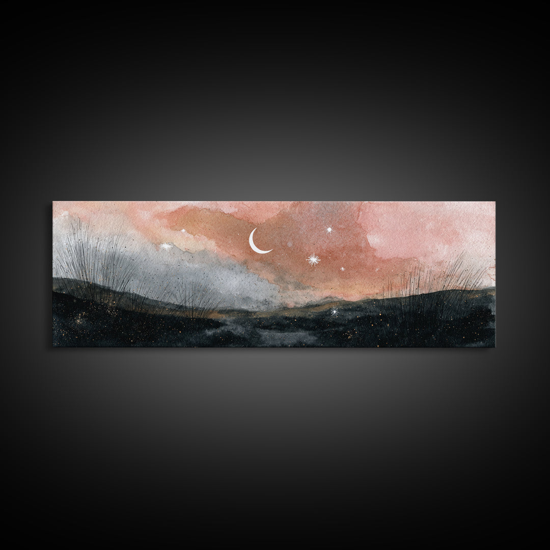 Crescent Moon and Stars Framed Canvas Print, Yoga Studio Art, Home Decor, Yoga Studio Decor, Fine Art, Balance, Custom Wall Art, YSA-3x1-10