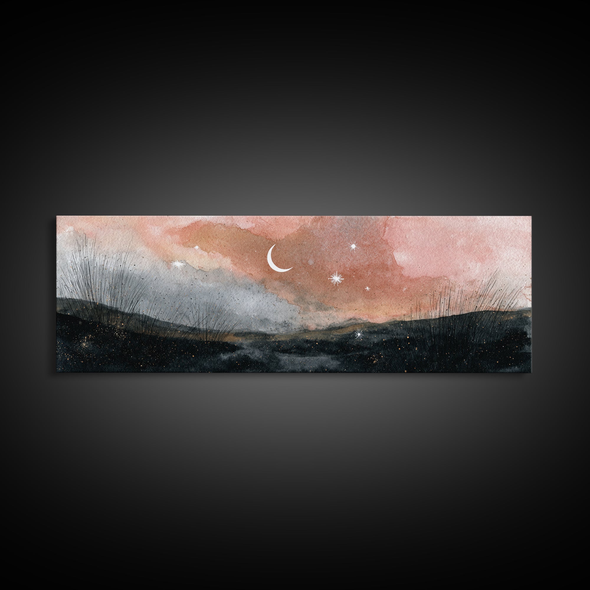 Crescent Moon and Stars Framed Canvas Print, Yoga Studio Art, Home Decor, Yoga Studio Decor, Fine Art, Balance, Custom Wall Art, YSA-3x1-10