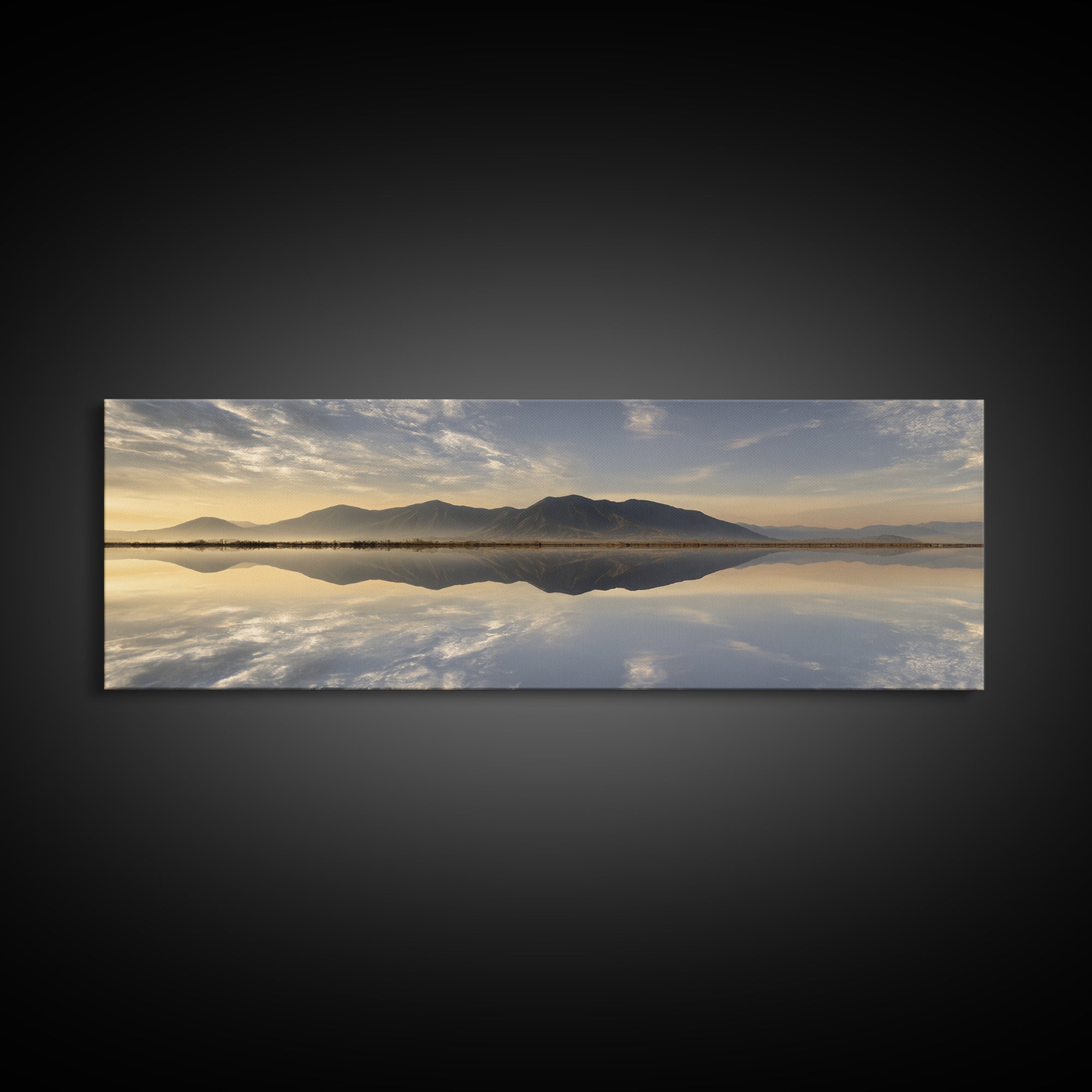 Sunrise Mountain Lake Reflection Framed Canvas Print, Yoga Studio Art, Zen Wall Art, Yoga Studio Decor, Watercolor Art, Balance, YSA-3x1-12