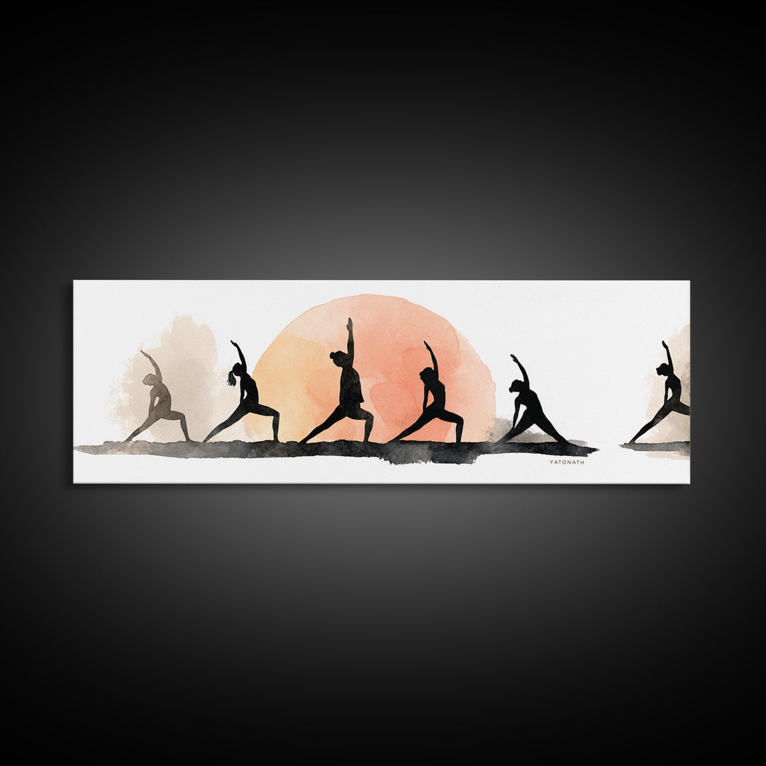 Sun Salutation Silhouette Sequence Without Text Canvas Print, Yoga Studio Art, Luxury Decor, Yoga Studio Decor, Balance, YSA-3x1-48