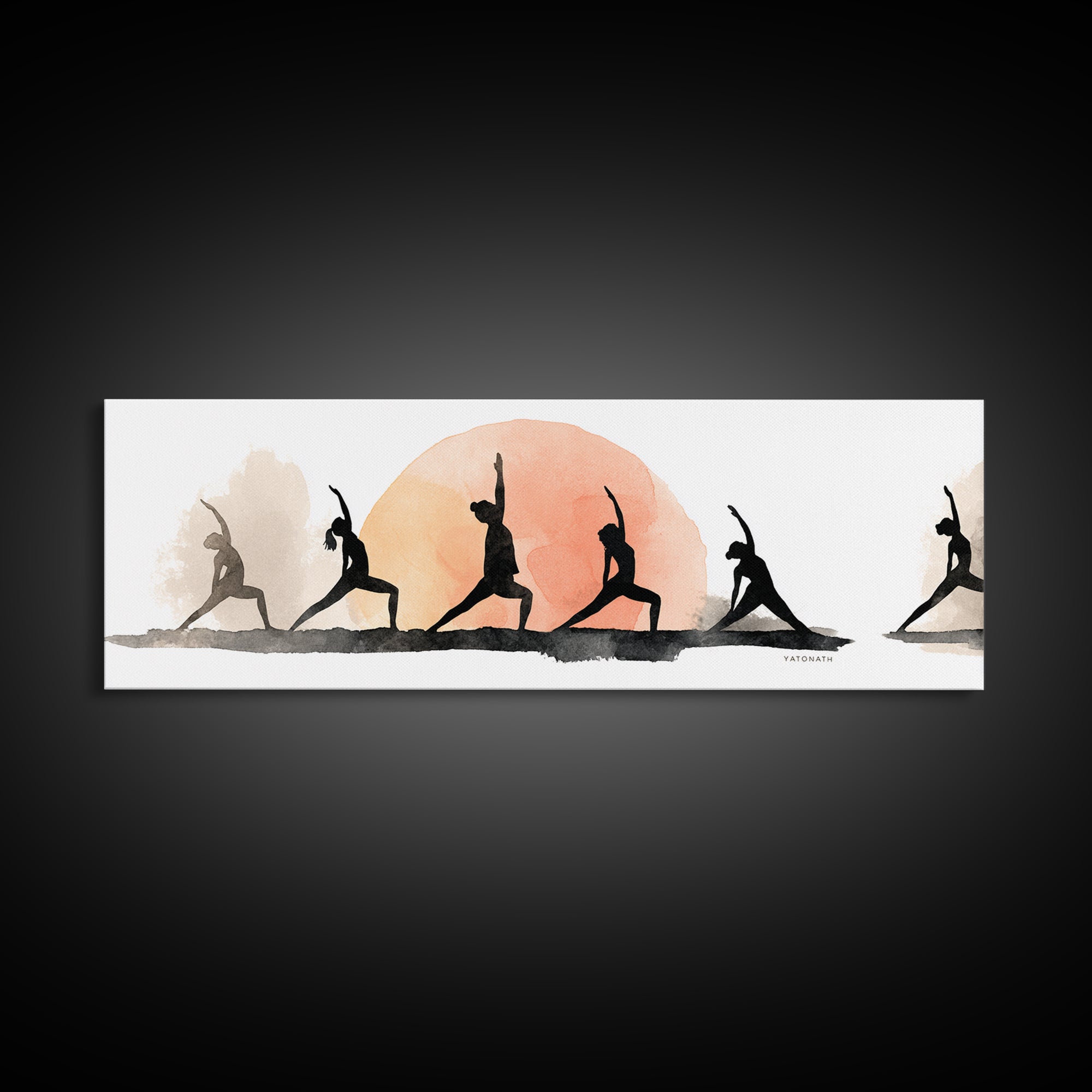 Sun Salutation Silhouette Sequence Without Text Canvas Print, Yoga Studio Art, Luxury Decor, Yoga Studio Decor, Balance, YSA-3x1-48