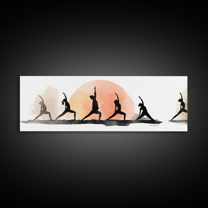 Sun Salutation Silhouette Sequence Without Text Canvas Print, Yoga Studio Art, Luxury Decor, Yoga Studio Decor, Balance, YSA-3x1-48