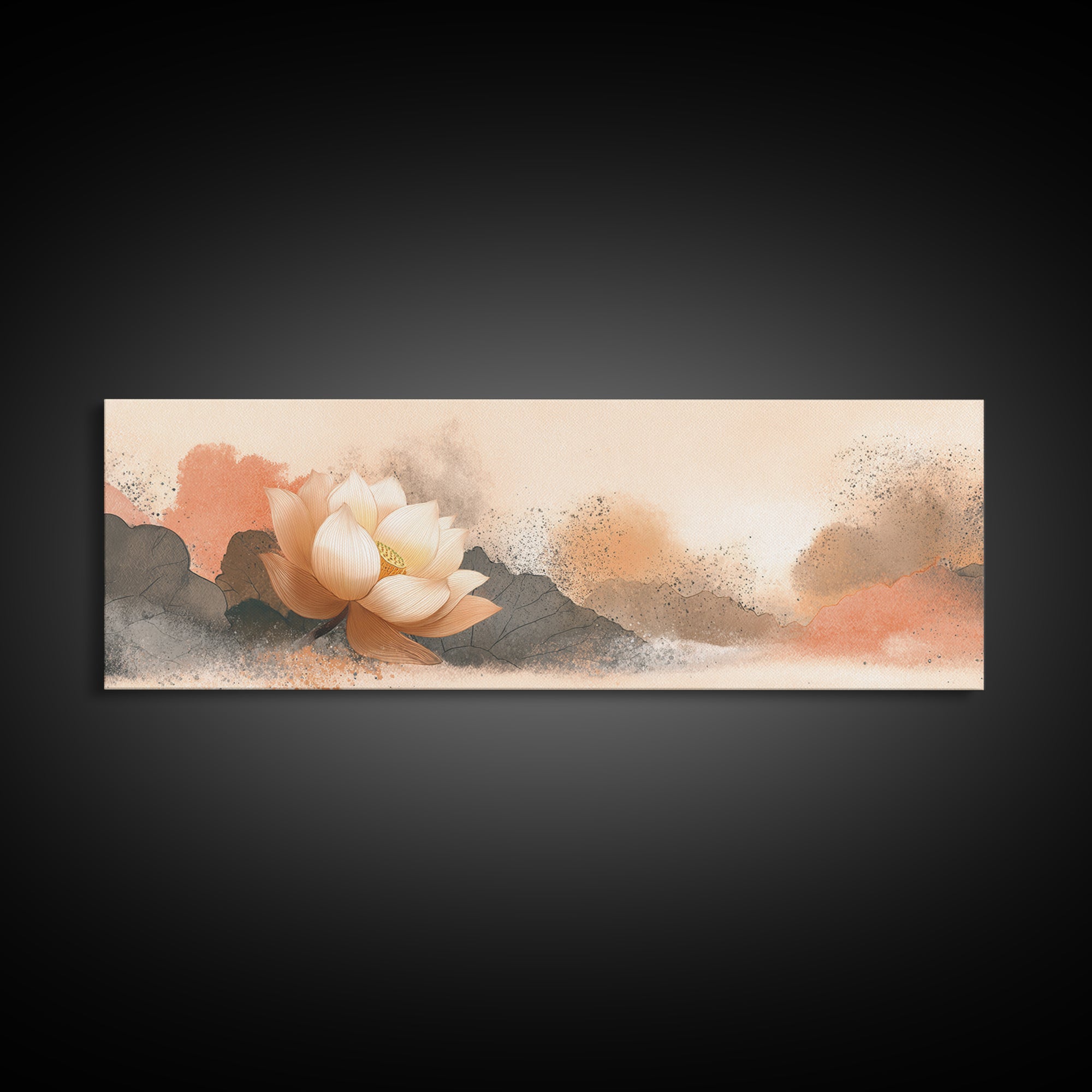 Lotus Flower with Soft Golden Glow Framed Canvas Print, Yoga Studio Art, Wall Art Print, Yoga Studio Decor, Fine Art, Balance, YSA-3x1-67