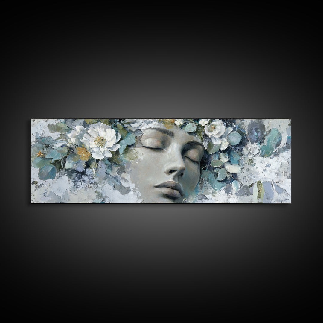 Closed Eye Face Framed Canvas Print, Yoga Studio Art, Yoga Gift, Yoga Studio Decor, Oil Painting, Balance, Neutral Decor, YSA-3x1-77
