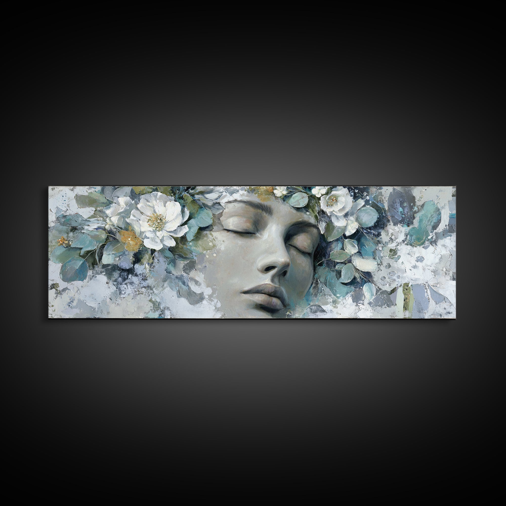 Closed Eye Face Framed Canvas Print, Yoga Studio Art, Yoga Gift, Yoga Studio Decor, Oil Painting, Balance, Neutral Decor, YSA-3x1-77