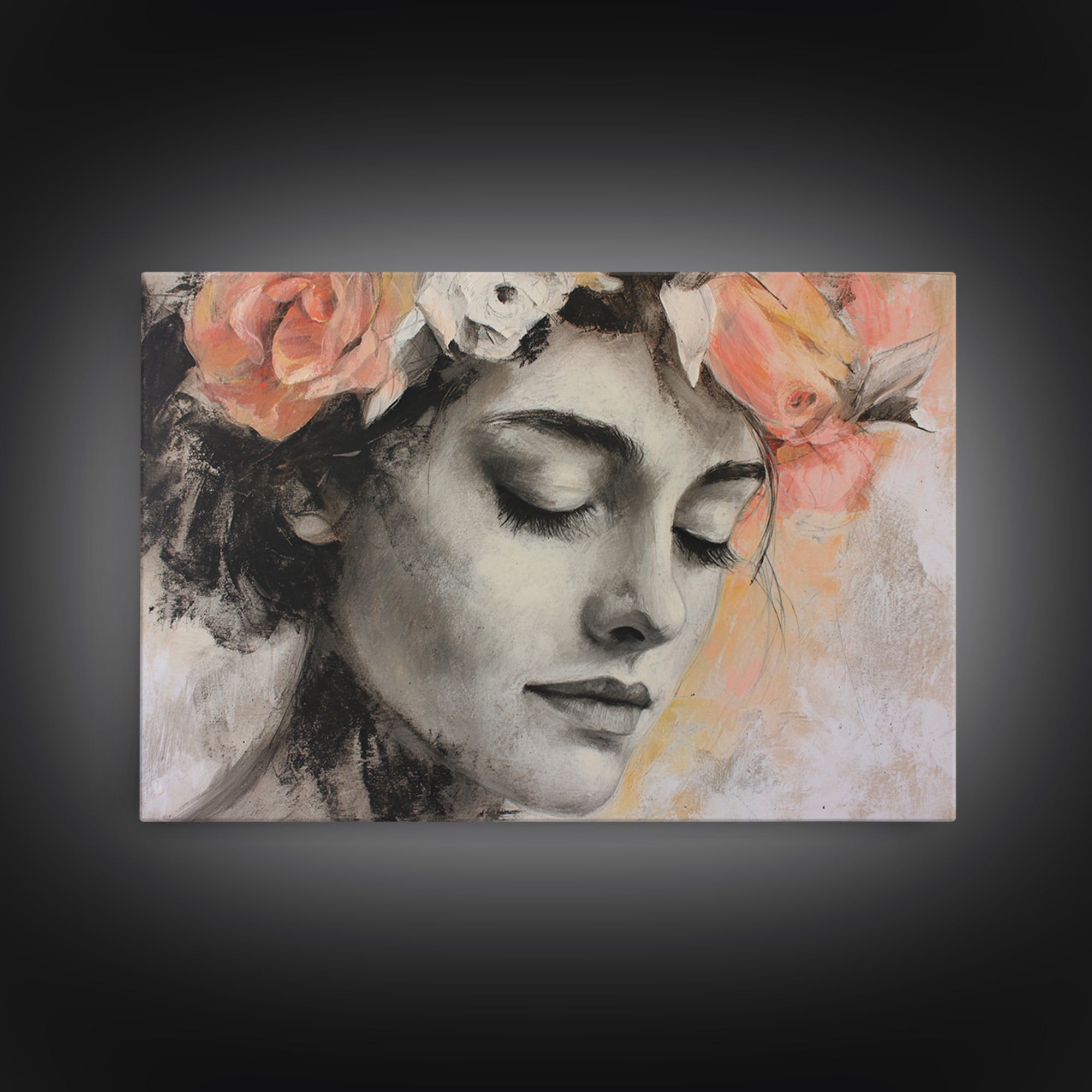Closed Eye Face Canvas Print, Yoga Studio Art, Nature Prints, Yoga Studio Decor, Watercolor Art, Balance, Boho Wall Hanging, YSA-3x2-17