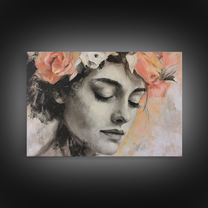Closed Eye Face Canvas Print, Yoga Studio Art, Nature Prints, Yoga Studio Decor, Watercolor Art, Balance, Boho Wall Hanging, YSA-3x2-17