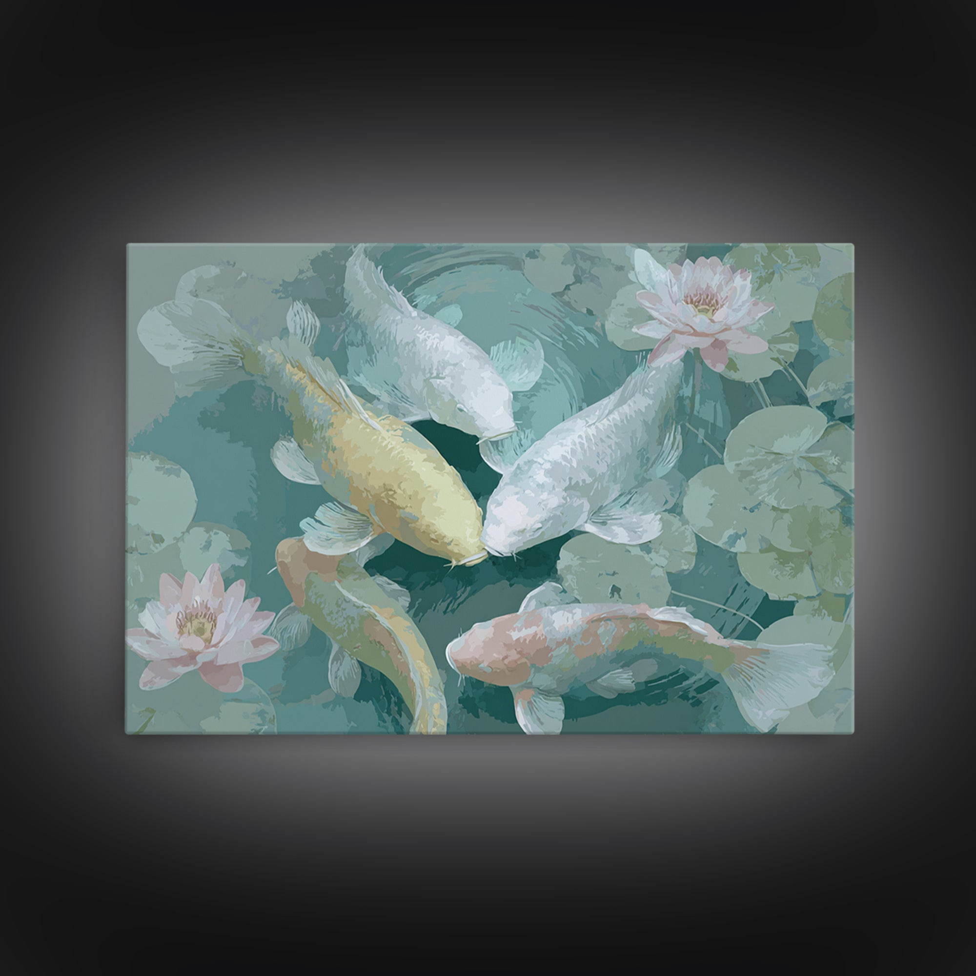 Lotus and Koi Water Scene Framed Canvas Print, Yoga Studio Art, Yoga, Yoga Studio Decor, Fine Art, Balance, Nature Prints, YSA-3x2-2