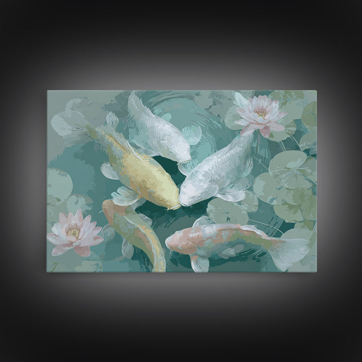 Lotus and Koi Water Scene Framed Canvas Print, Yoga Studio Art, Yoga, Yoga Studio Decor, Fine Art, Balance, Nature Prints, YSA-3x2-2