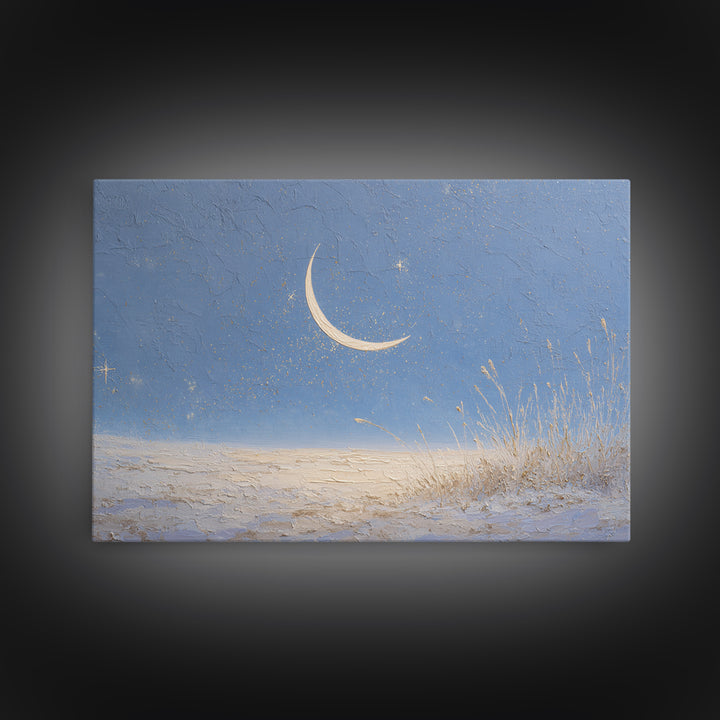 Crescent Moon and Stars Canvas Print, Yoga Studio Art, Living Room Wall Art, Yoga Studio Decor, Oil Painting, Balance, YSA-3x2-22
