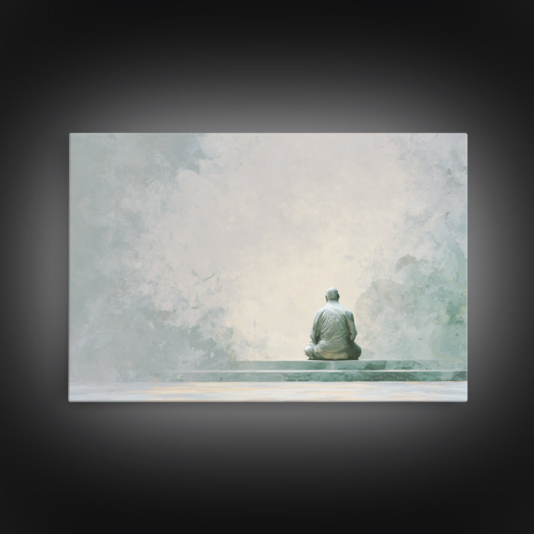 Soft Watercolor Aura Around Seated Figure Framed Canvas Print, Yoga Studio Art, Black Artists, Yoga Studio Decor, Balance, YSA-3x2-27
