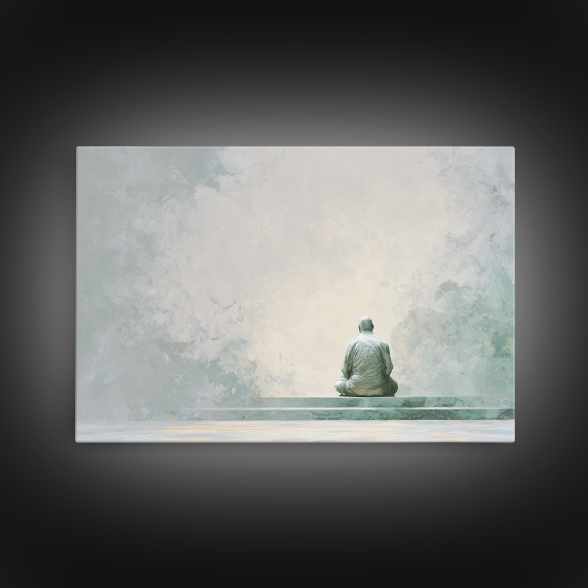 Soft Watercolor Aura Around Seated Figure Framed Canvas Print, Yoga Studio Art, Black Artists, Yoga Studio Decor, Balance, YSA-3x2-27