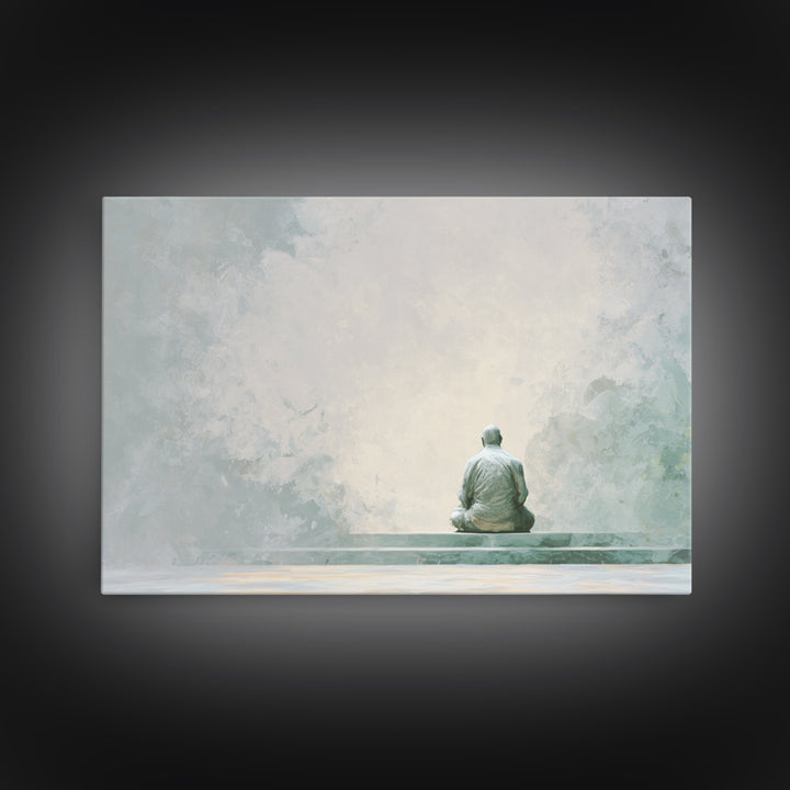 Soft Watercolor Aura Around Seated Figure Framed Canvas Print, Yoga Studio Art, Black Artists, Yoga Studio Decor, Balance, YSA-3x2-27