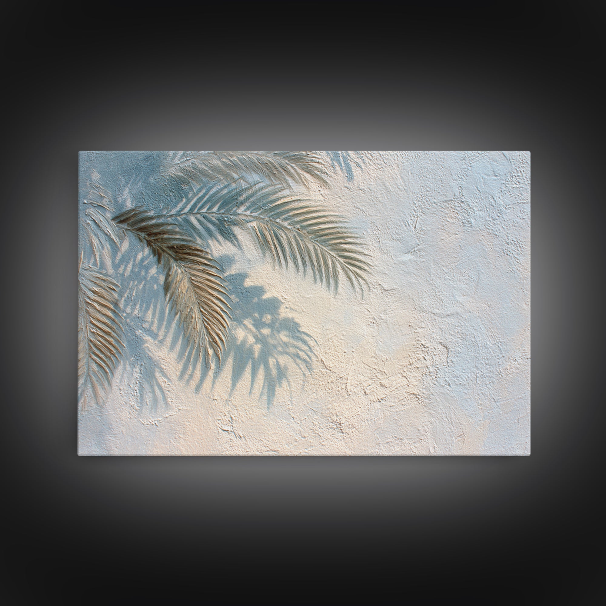 Gentle Palm Leaf Shadow on Plaster Framed Canvas Print, Yoga Studio Art, Minimalist Wall Art, Yoga Studio Decor, Balance, YSA-3x2-28