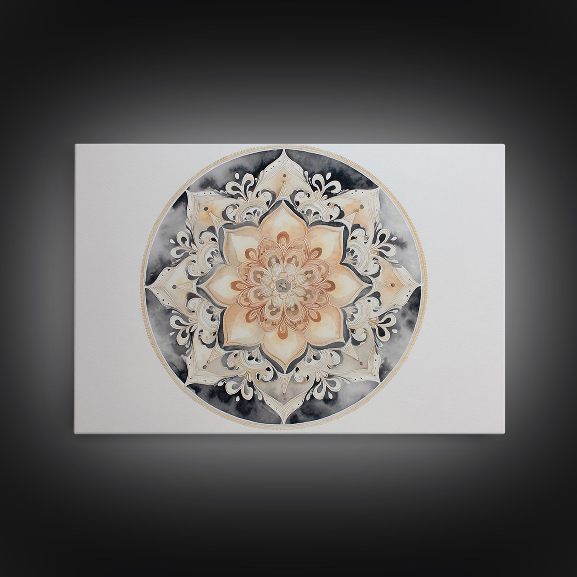 Mandala in Soft Earth Tones Canvas Print, Yoga Studio Art, Black and White Art, Yoga Studio Decor, Oil Painting, Balance, YSA-3x2-61