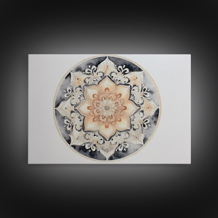 Mandala in Soft Earth Tones Canvas Print, Yoga Studio Art, Black and White Art, Yoga Studio Decor, Oil Painting, Balance, YSA-3x2-61