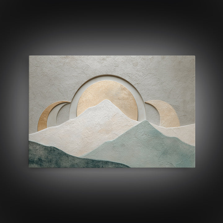 Moon Phase Arc Above Mountain Silhouette Framed Canvas Print, Yoga Studio Art, Feminine Wall Art, Yoga Studio Decor, Balance, YSA-3x2-81