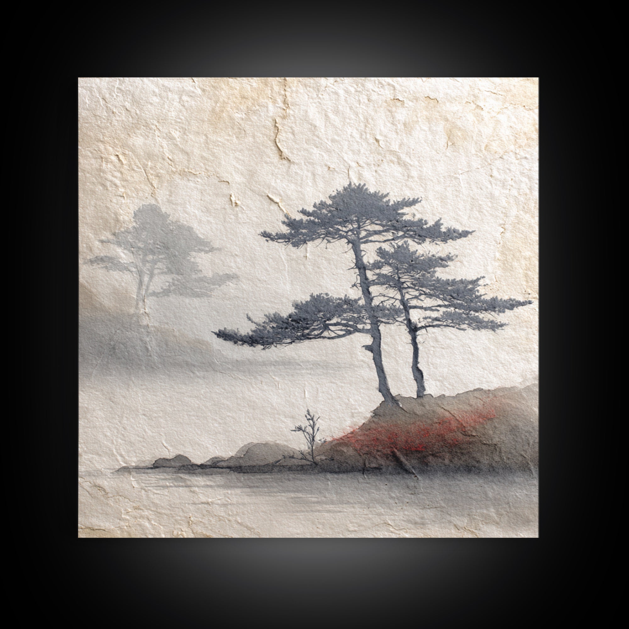 Soft Pine Silhouette Canvas Print, Zen Art, Boho Wall Decor, Living Room Decor, Oil Painting, Zen, Wabi Sabi Art, ZEN-1x1-15