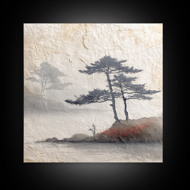 Soft Pine Silhouette Canvas Print, Zen Art, Boho Wall Decor, Living Room Decor, Oil Painting, Zen, Wabi Sabi Art, ZEN-1x1-15