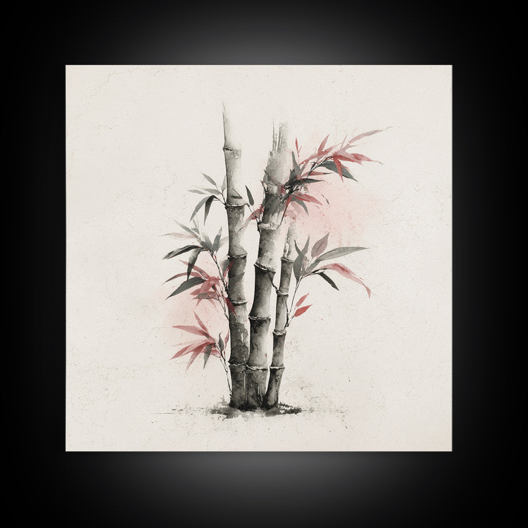 Bamboo Stalks in Sparse Ink Wash Framed Canvas Print, Zen Art, Flower Print, Living Room Decor, Fine Art, Zen, ZEN-1x1-2