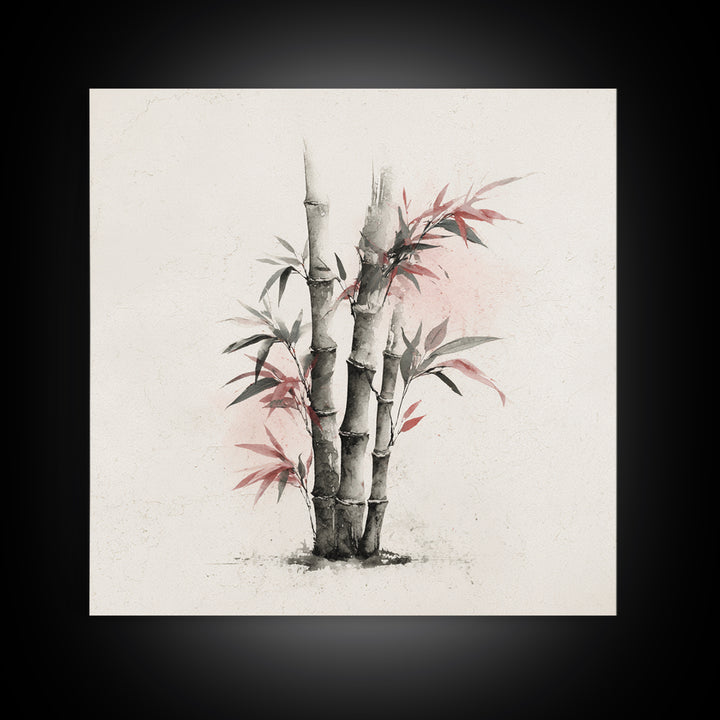 Bamboo Stalks in Sparse Ink Wash Framed Canvas Print, Zen Art, Flower Print, Living Room Decor, Fine Art, Zen, ZEN-1x1-2