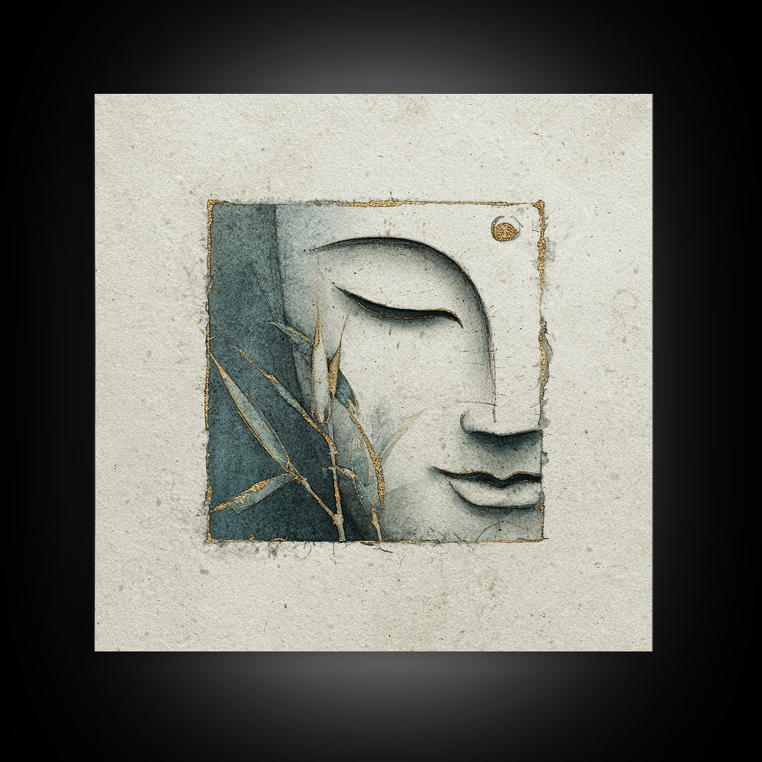Calm Face with Closed Eyes and Simple Canvas Print, Zen Art, Japanese Decor, Living Room Decor, Fine Art, Zen, Luxury Decor, ZEN-1x1-22