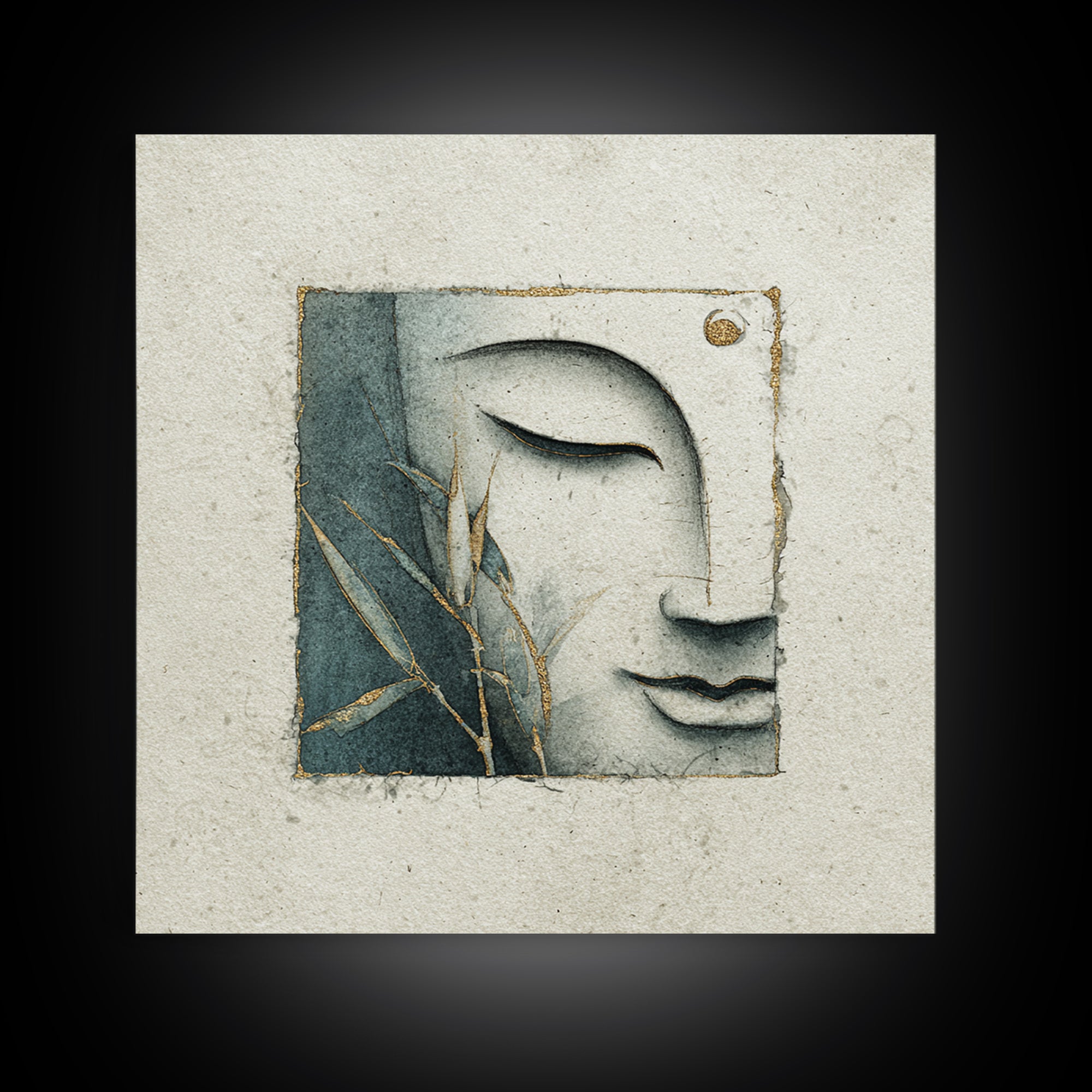 Calm Face with Closed Eyes and Simple Canvas Print, Zen Art, Japanese Decor, Living Room Decor, Fine Art, Zen, Luxury Decor, ZEN-1x1-22