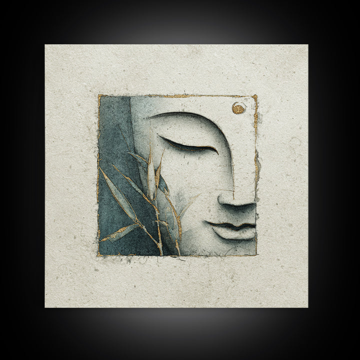 Calm Face with Closed Eyes and Simple Canvas Print, Zen Art, Japanese Decor, Living Room Decor, Fine Art, Zen, Luxury Decor, ZEN-1x1-22