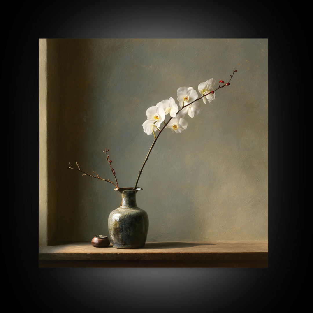 Single Orchid Stem Canvas Print, Zen Art, Living Room Decor, Fine Art, Zen, Japanese Decor, Flower Print, Neutral Wall Art, ZEN-1x1-23