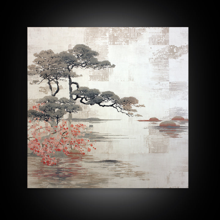 Soft Pine Silhouette Framed Canvas Print, Zen Art, Wabi Sabi Wall Art, Living Room Decor, Fine Art, Zen, Statement Artwork, ZEN-1x1-39