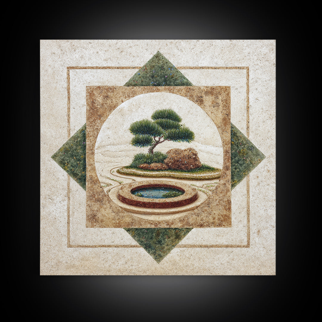 Raked Sand Garden Pattern from Above Framed Canvas Print, Zen Art, Artist, Living Room Decor, Watercolor Art, Zen, ZEN-1x1-6