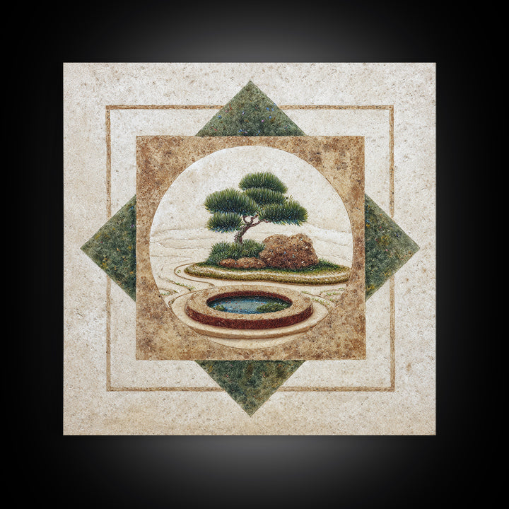 Raked Sand Garden Pattern from Above Framed Canvas Print, Zen Art, Artist, Living Room Decor, Watercolor Art, Zen, ZEN-1x1-6