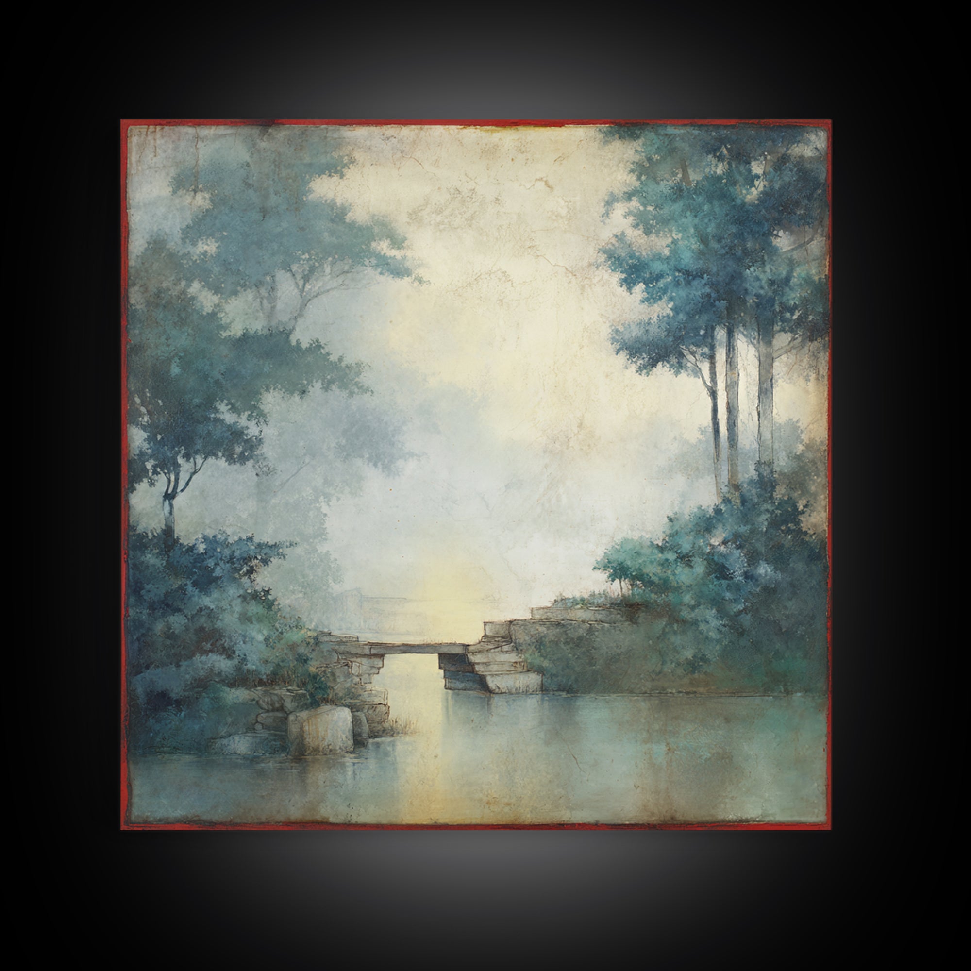 Japanese Garden Bridge Implied Through Shapes Framed Canvas Print, Zen Art, Statement Artwork, Living Room Decor, Fine Art, Zen, ZEN-1x1-62