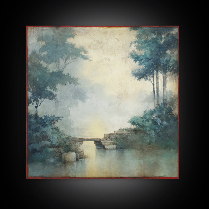 Japanese Garden Bridge Implied Through Shapes Framed Canvas Print, Zen Art, Statement Artwork, Living Room Decor, Fine Art, Zen, ZEN-1x1-62