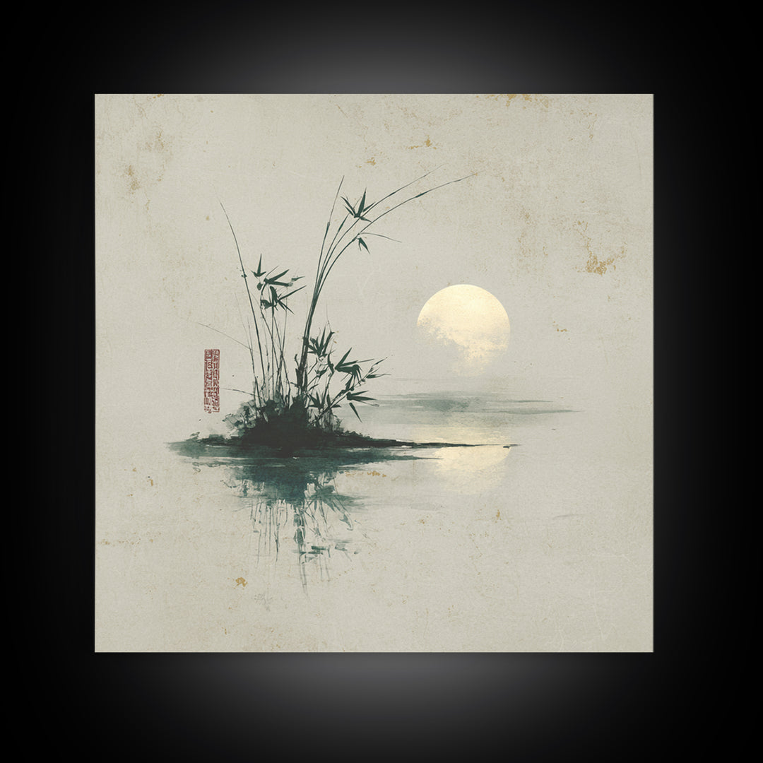 Moon Reflected in Quiet Pond Canvas Print, Zen Art, Textured Painting, Living Room Decor, Oil Painting, Zen, Abstract Art, ZEN-1x1-82