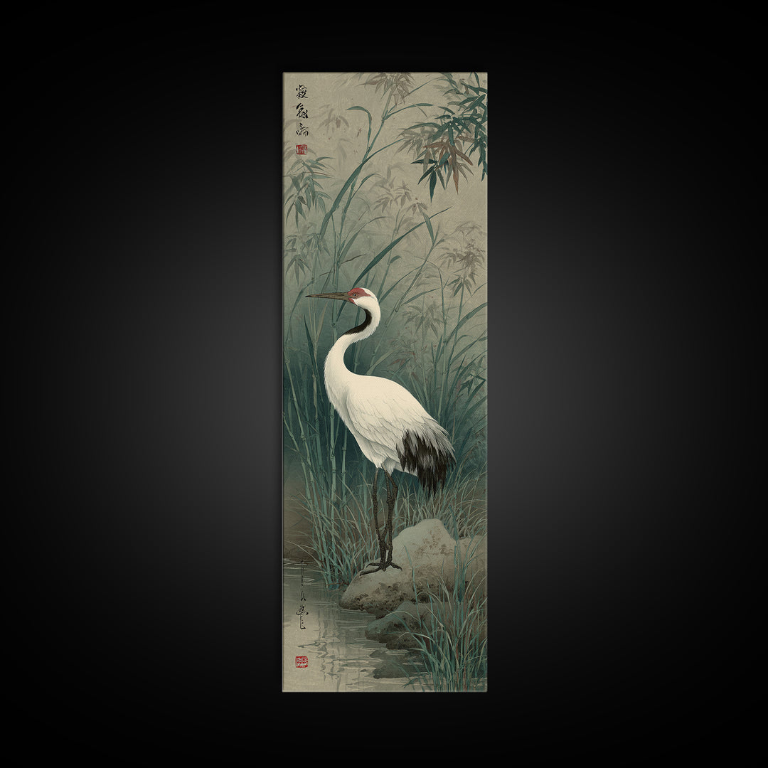 White Crane Standing Framed Canvas Print, Zen Art, Extra Large Wall Art, Living Room Decor, Fine Art, Zen, Boho Decor, ZEN-1x3-19